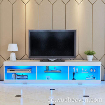 Glasregal TV-Ständer Holz Wohnzimmer mit LED
